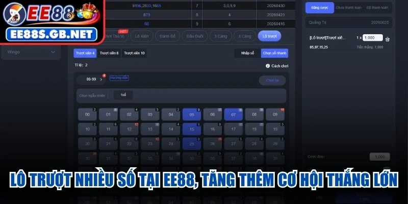 Lô trượt nhiều số tại EE88, tăng thêm cơ hội thắng lớn
