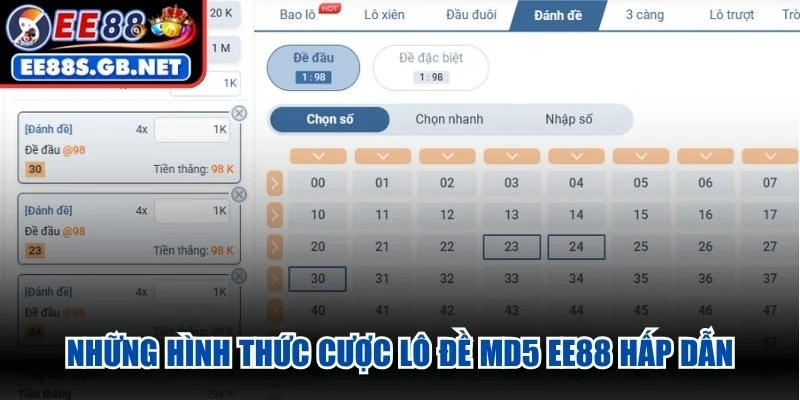 Những hình thức cược lô đề MD5 EE88 hấp dẫn